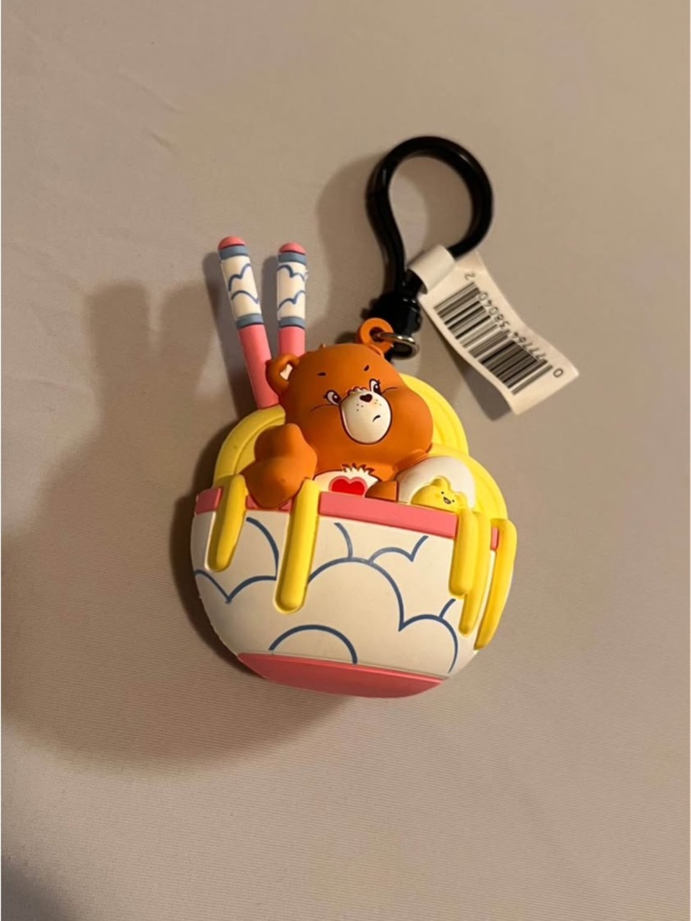 Care Bears Orange Bear Keychain with Pink, Yellow and White Accents
